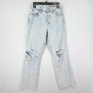 Alice + Olivia Distressed Slouchy Straight Jeans Size 28 Loose Fit Torn Raw Hem